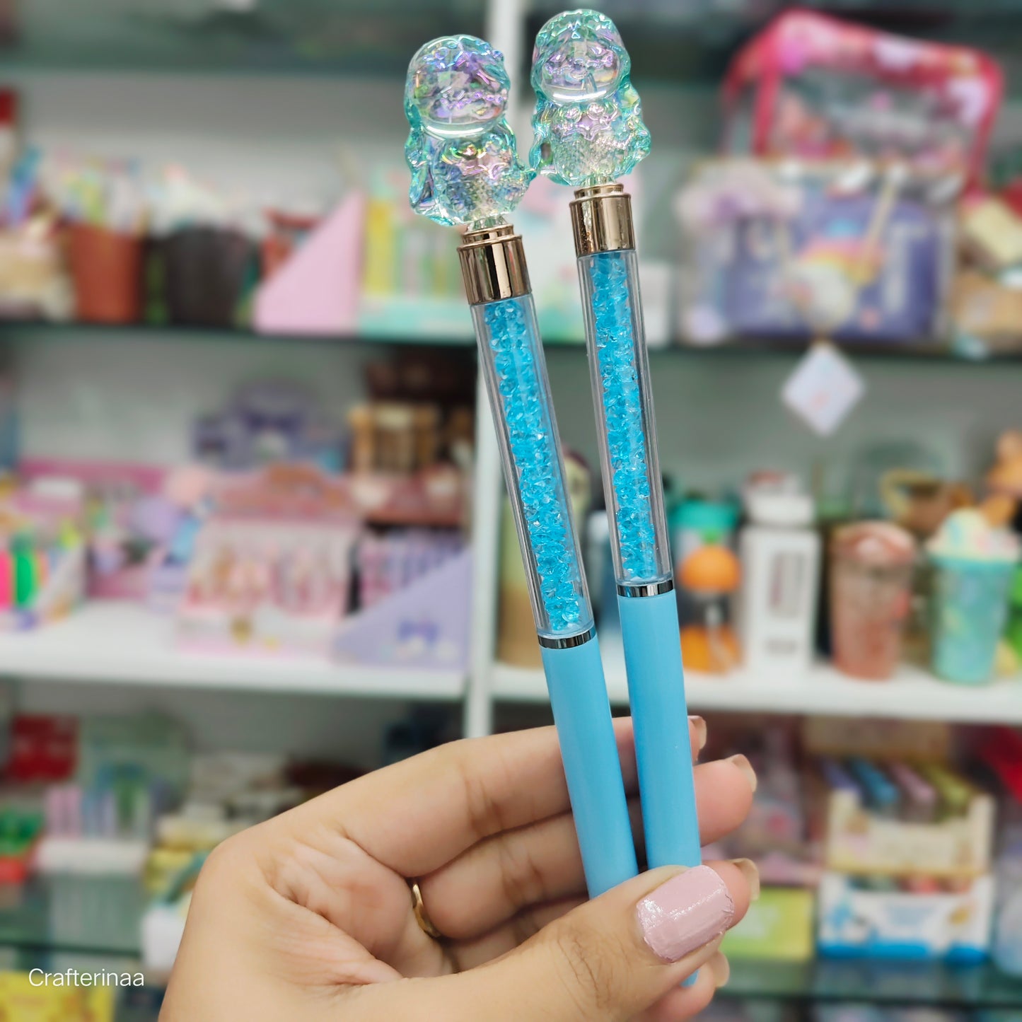 “Crystal Bear Top Ball Pen – Cute Glitter Pens for Kids & School Use | 0.7mm Smooth Writing”