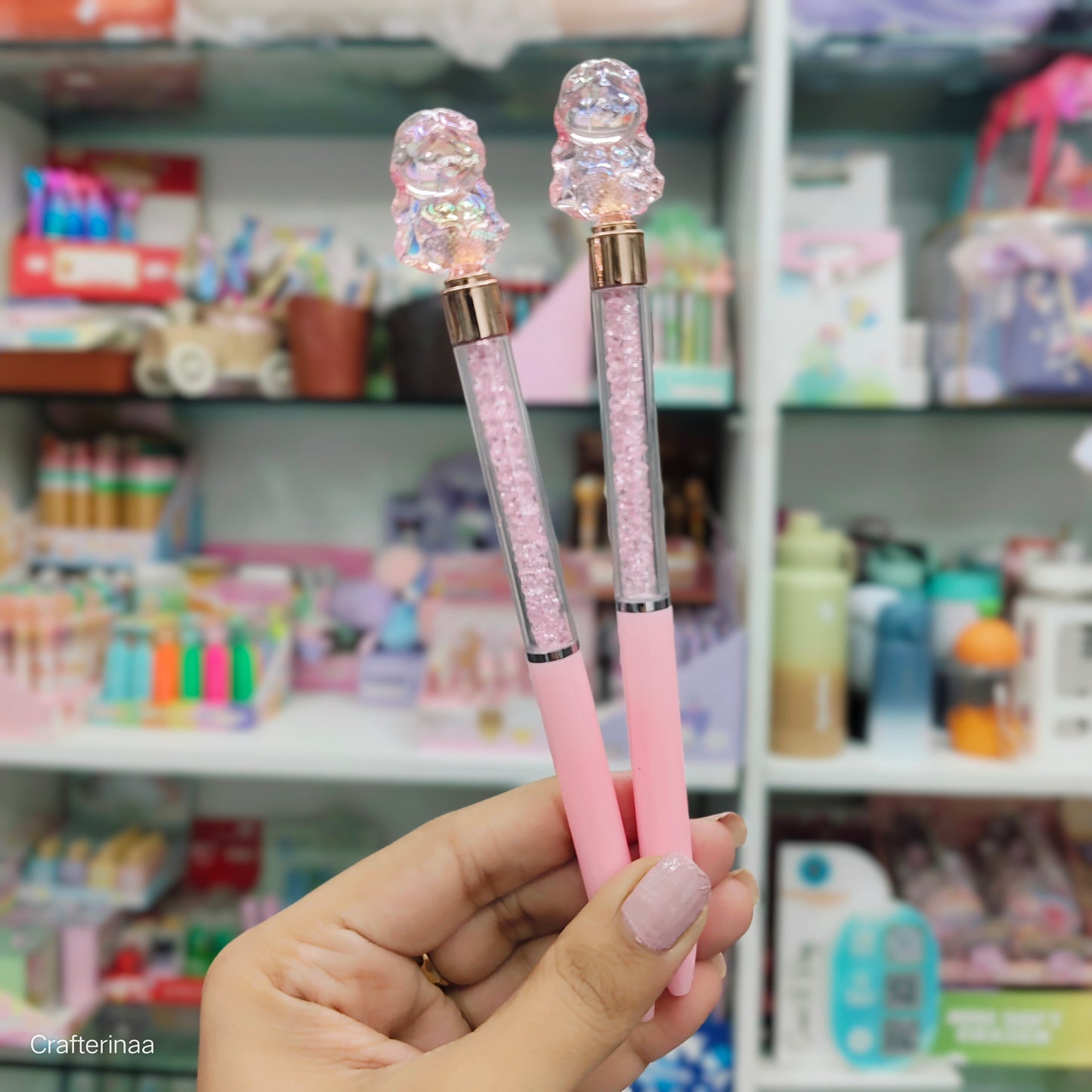 “Crystal Bear Top Ball Pen – Cute Glitter Pens for Kids & School Use | 0.7mm Smooth Writing”