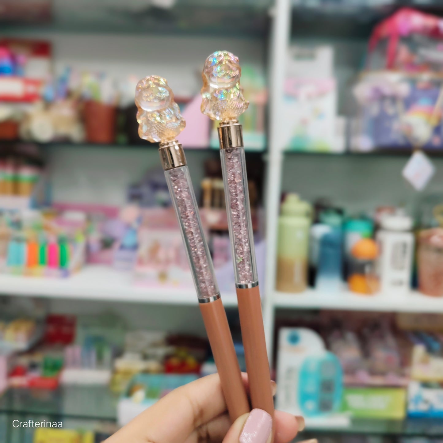 “Crystal Bear Top Ball Pen – Cute Glitter Pens for Kids & School Use | 0.7mm Smooth Writing”