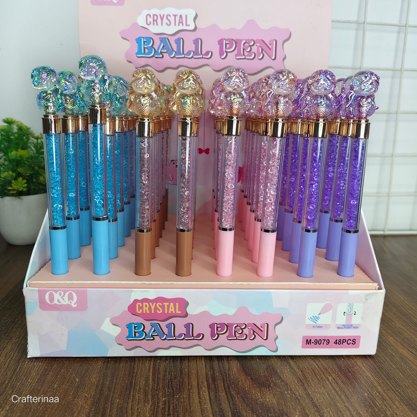 “Crystal Bear Top Ball Pen – Cute Glitter Pens for Kids & School Use | 0.7mm Smooth Writing”