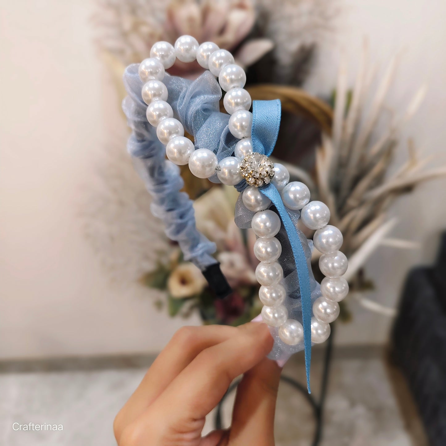 Pearl Embellished Satin Scrunchies with Ribbon – Elegant Hair Accessories