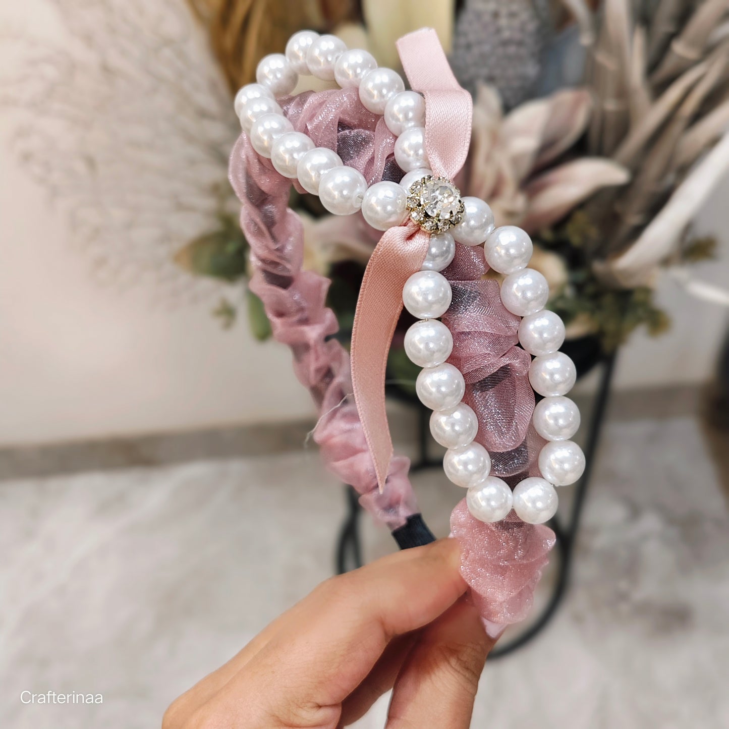 Pearl Embellished Satin Scrunchies with Ribbon – Elegant Hair Accessories
