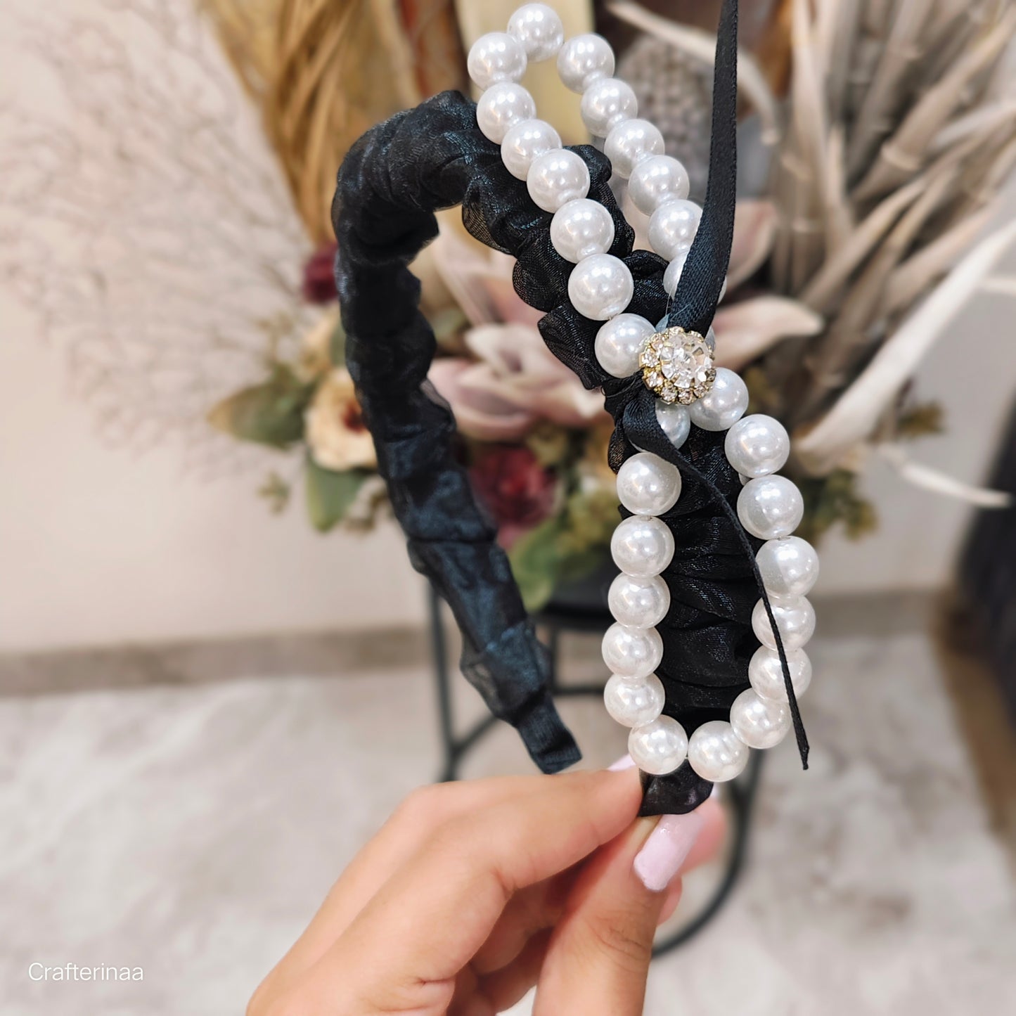 Pearl Embellished Satin Scrunchies with Ribbon – Elegant Hair Accessories