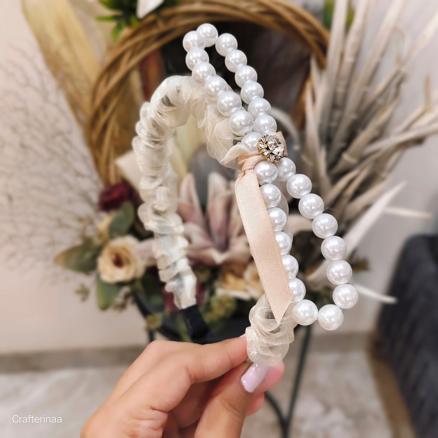Pearl Embellished Satin Scrunchies with Ribbon – Elegant Hair Accessories