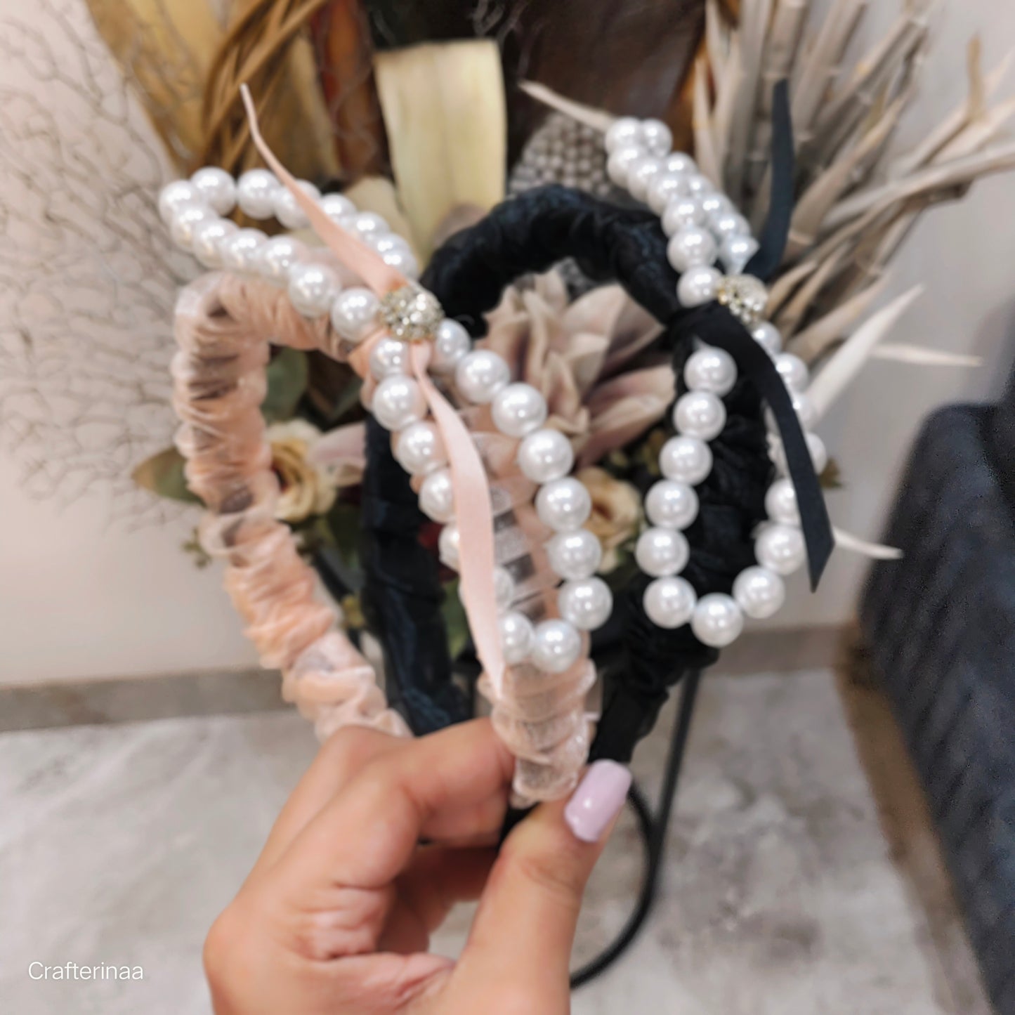 Pearl Embellished Satin Scrunchies with Ribbon – Elegant Hair Accessories