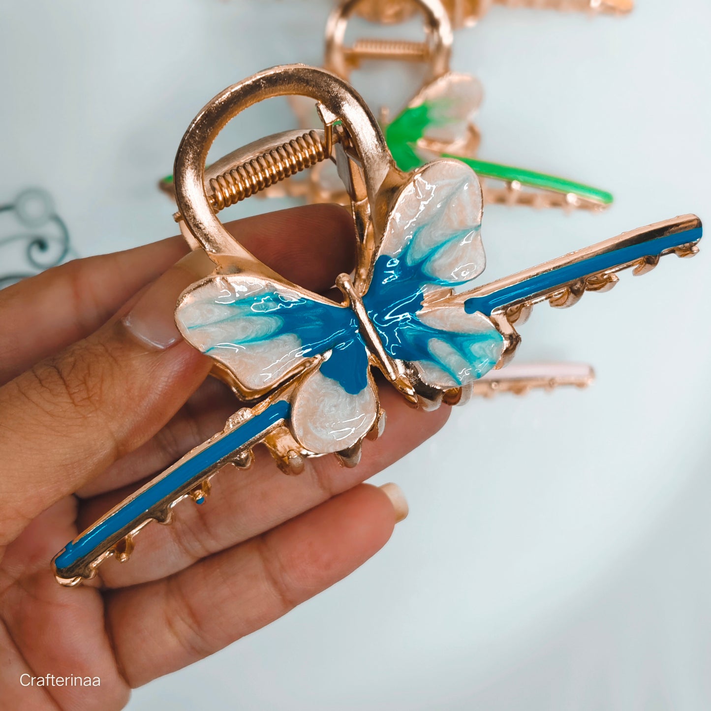 Premium Butterfly Hair Clutchers – Gold Metal with Color Enamel