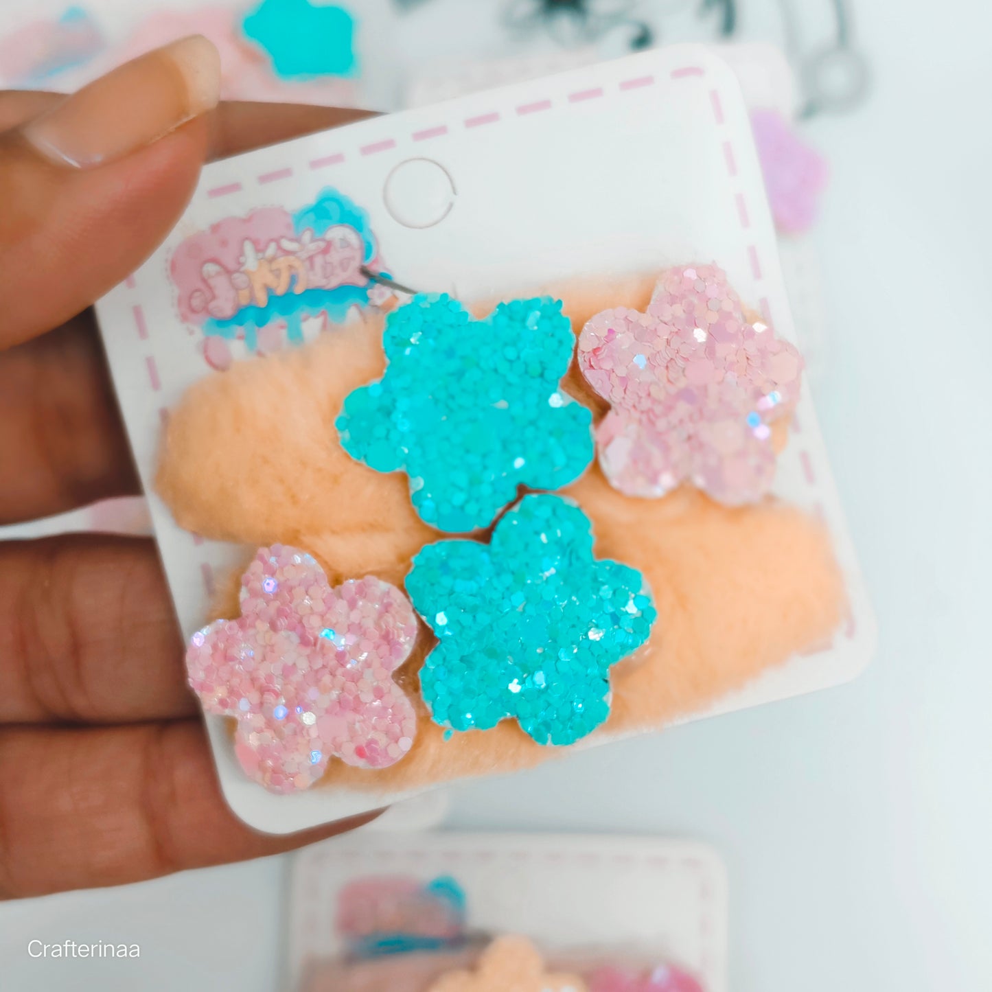 Fur glittery tiktak flower-shaped hair clips|party wear use