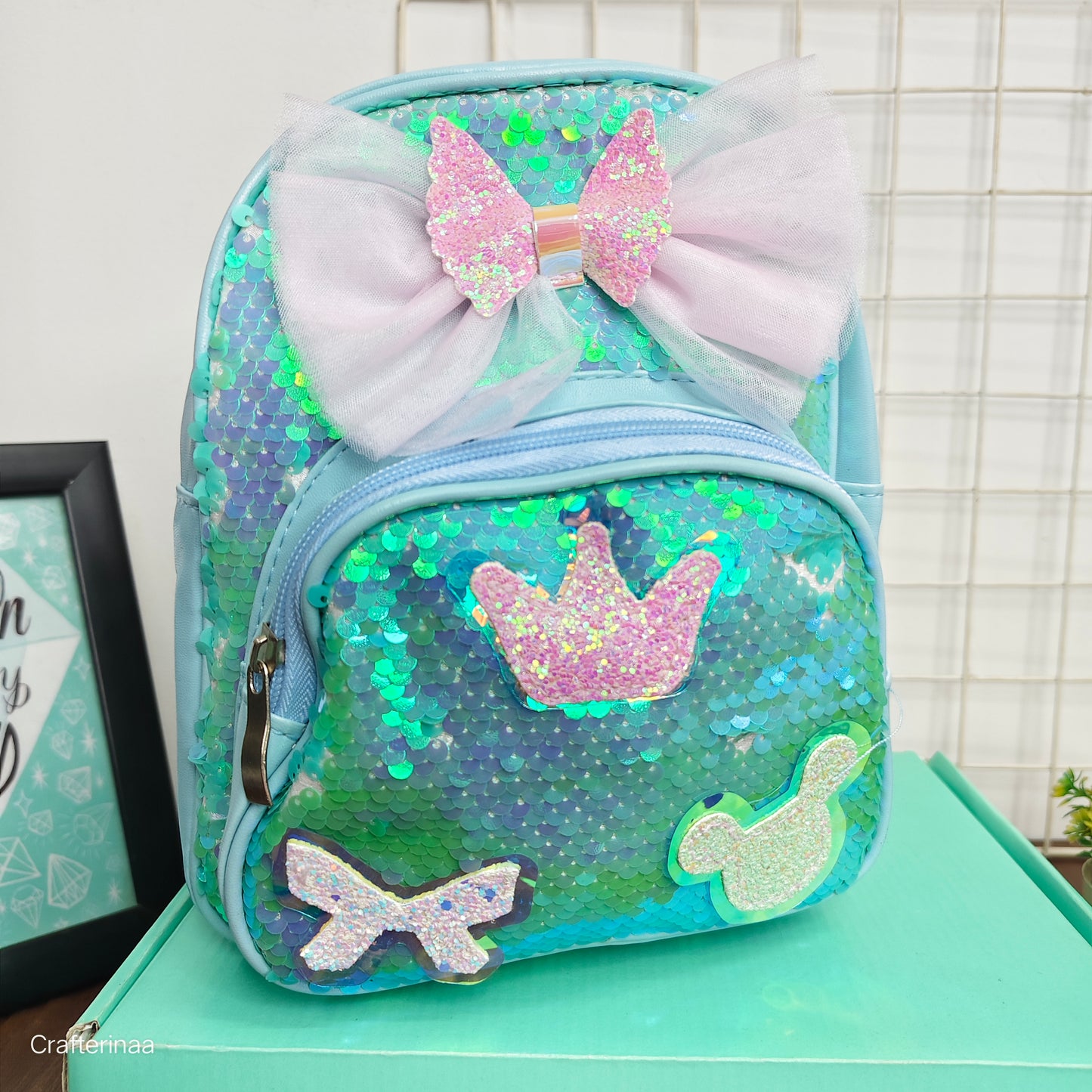 Sequin Crown & Butterfly Backpack for Girls – Sparkly Bow Design – Kids School, Picnic & Travel Bag