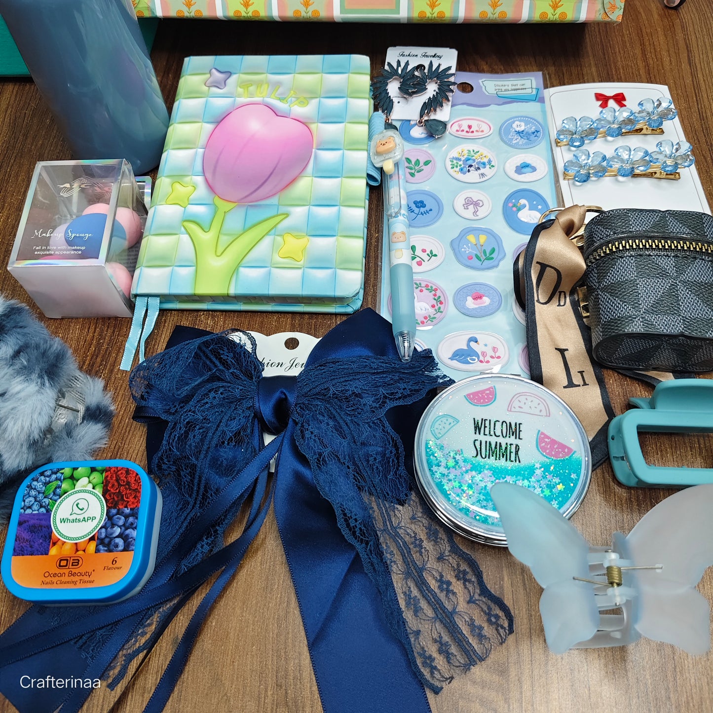 Blue Bliss Premium Girly Hamper – Cute & Aesthetic Must-Haves| Hamper for Girls – flask,Jewelry, Makeup & More