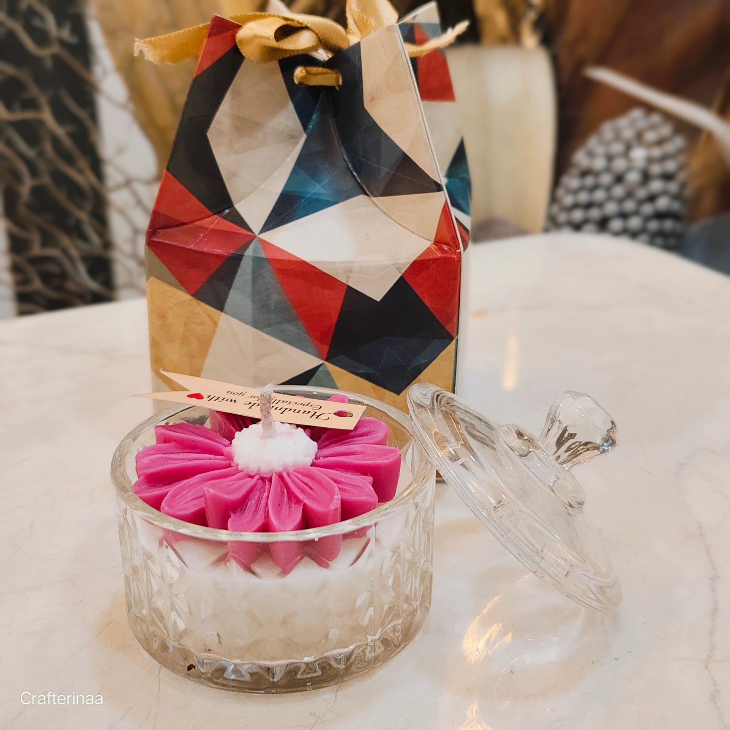 Luxury Decorative Jar Candle with Flower Design| vanilla scented Soy wax candle – Perfect gift
