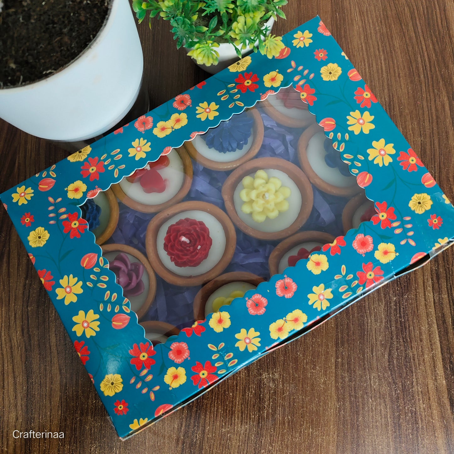 Luxury Floral Scented Tealight Candles| terracotta candle Diyas – Set of 12 in Gift Box