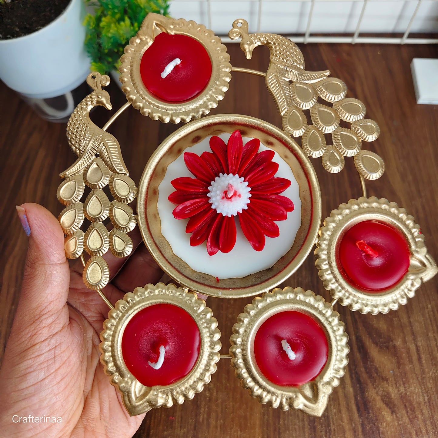 Peacock Urli with Diya Tealight Holders for Home Diwali Floating Flower| pure soy wax scented candles
