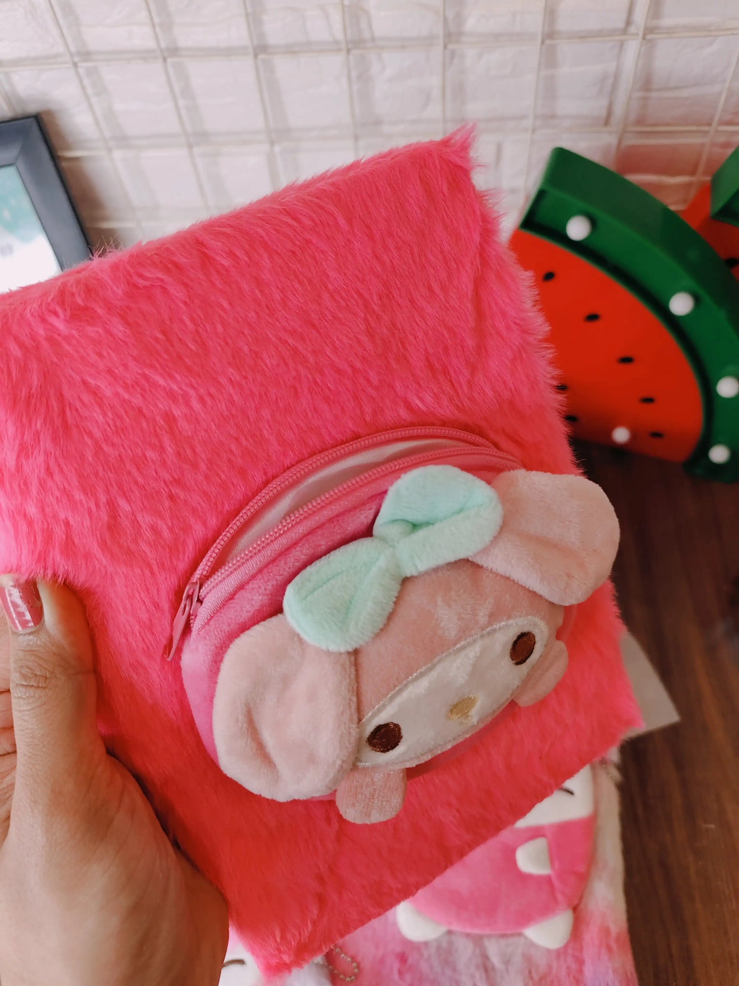 Kawaii fur diary with front coin pouch