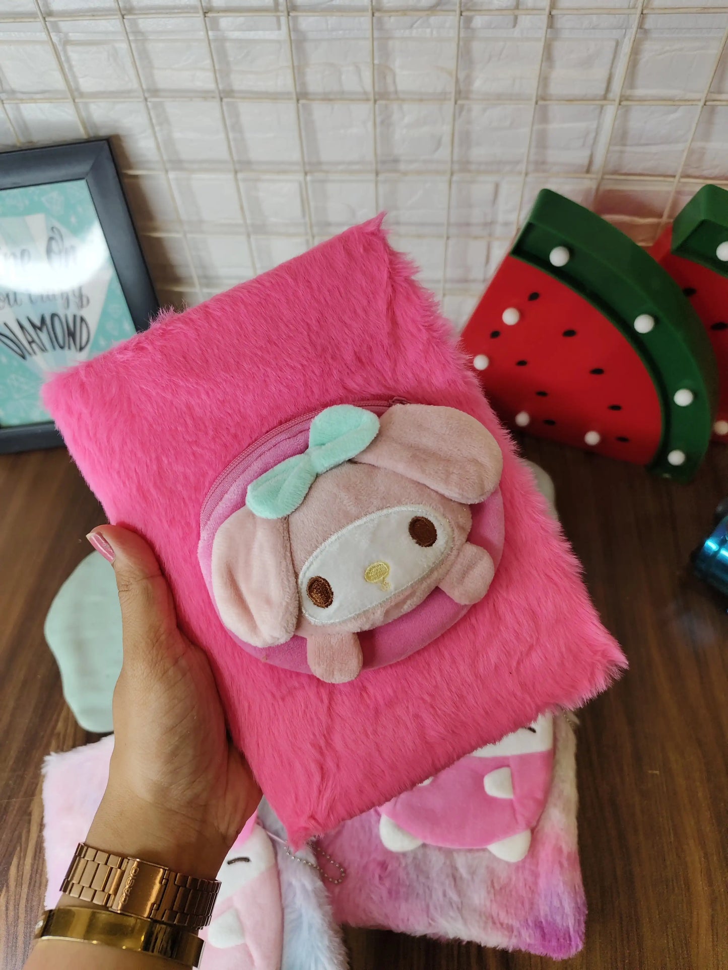 Kawaii fur diary with front coin pouch