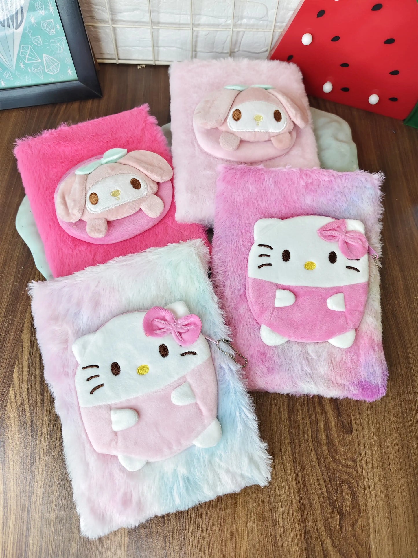Kawaii fur diary with front coin pouch