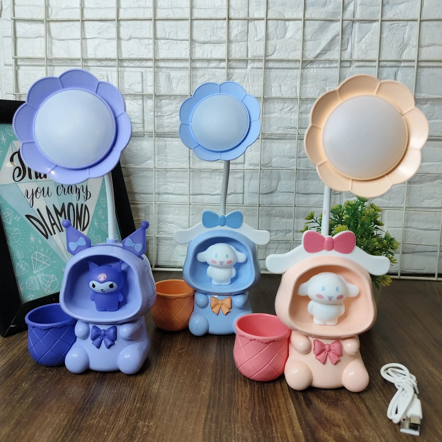 Kawaii lamps with pen stand and sharpener chargeable| double light