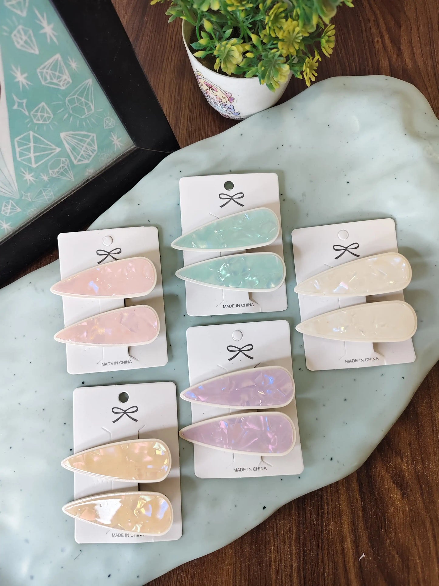 Marble hair clips
