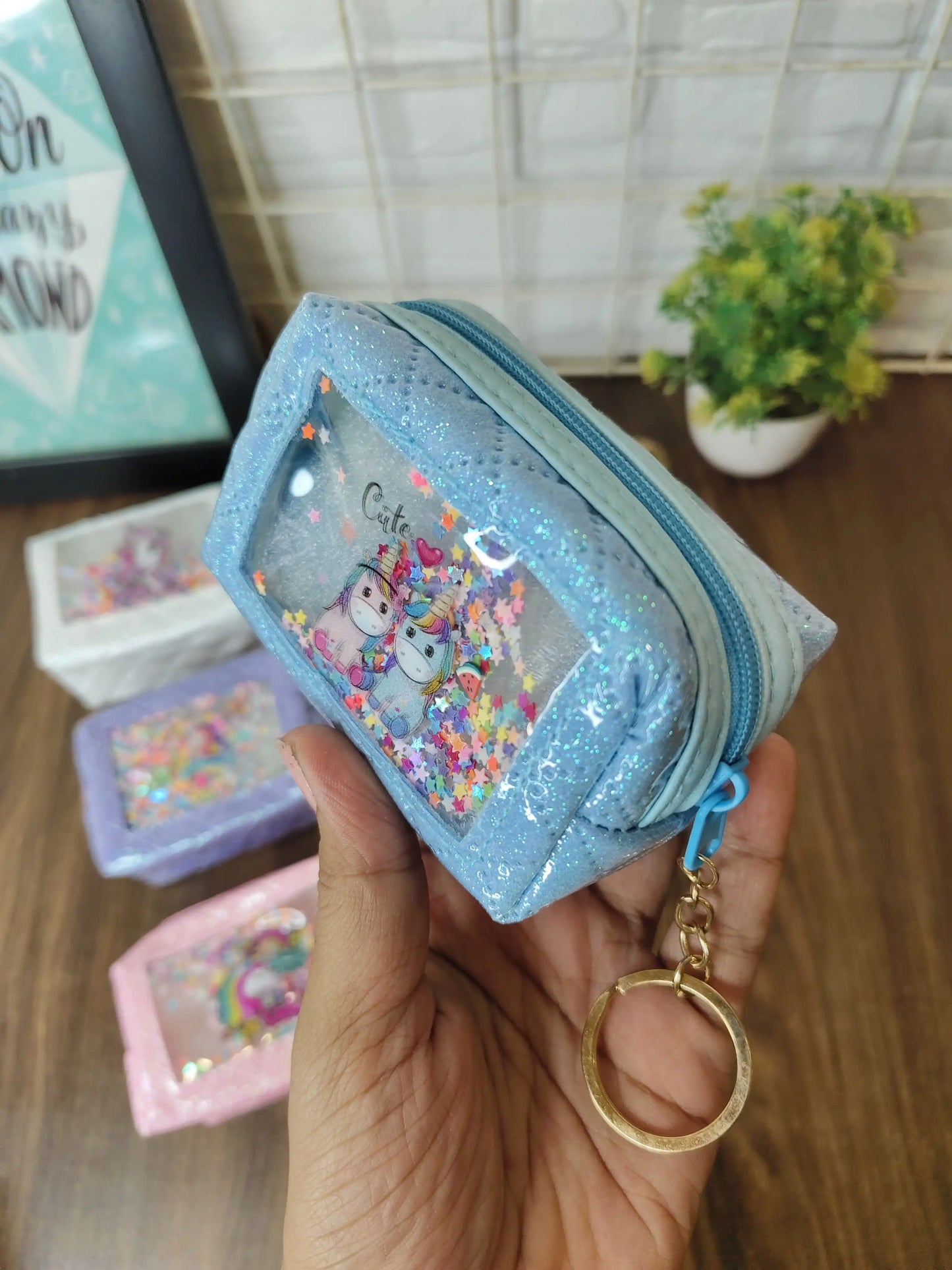 Unicorn glitter coin pouch keychain