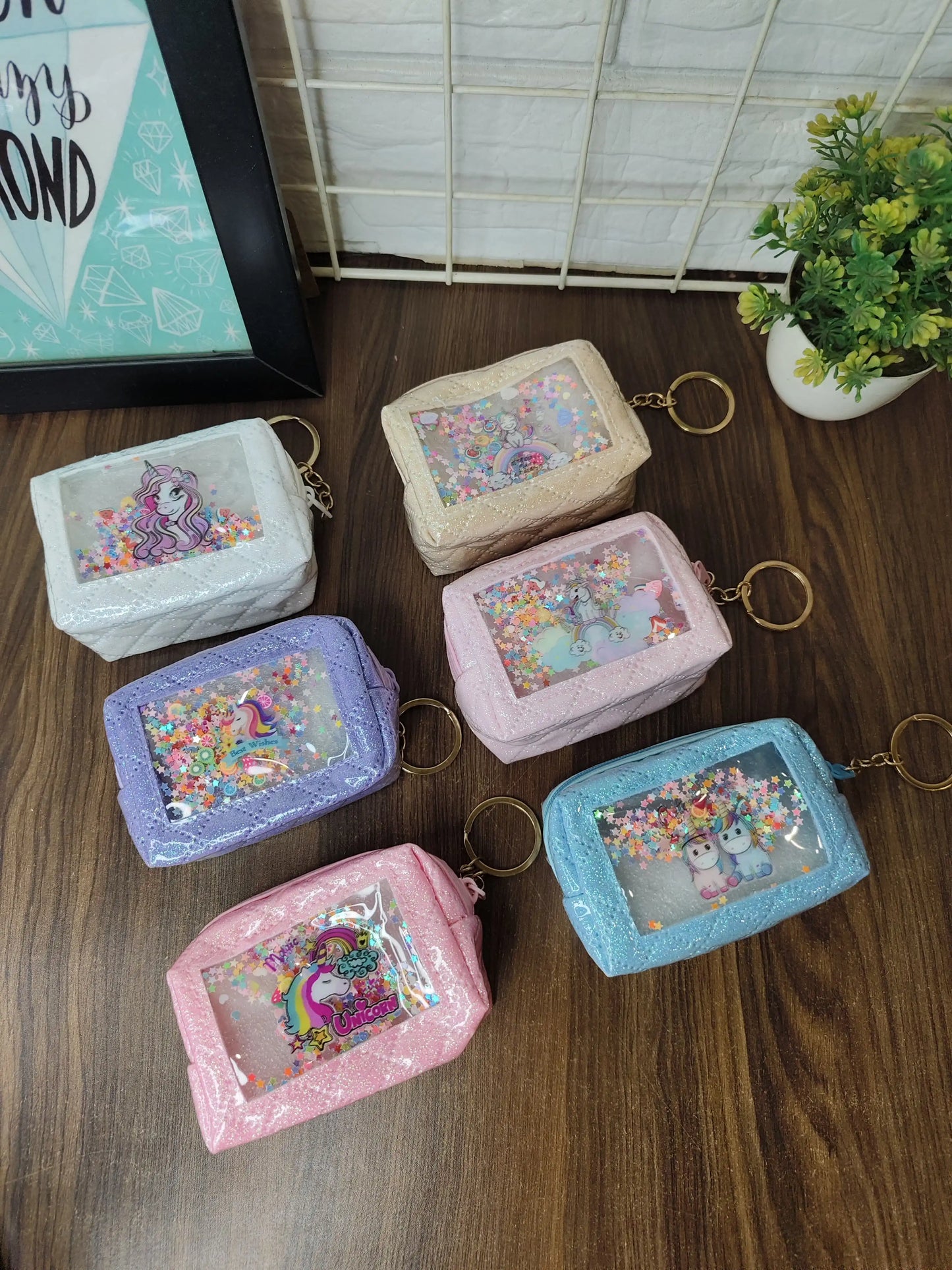 Unicorn glitter coin pouch keychain