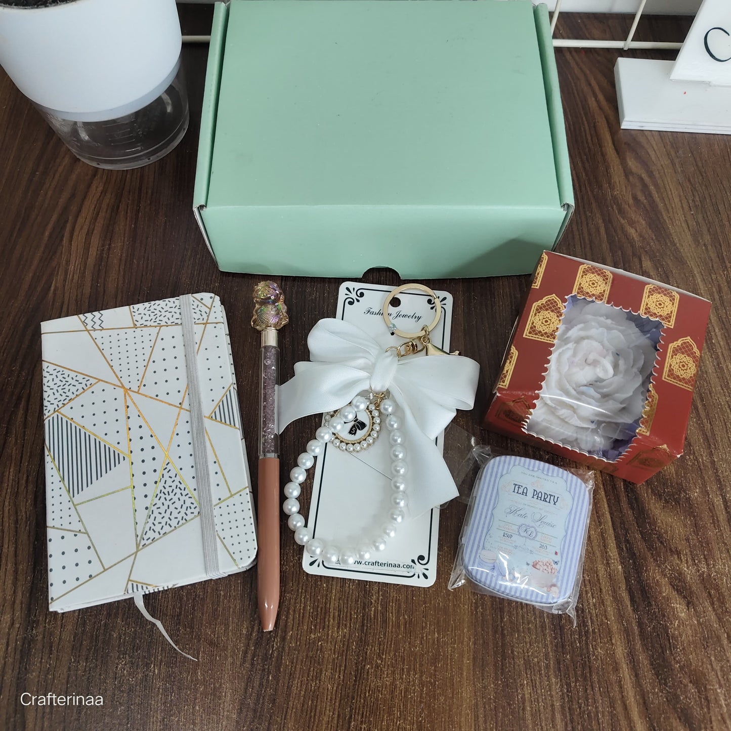 Elegant Gift Hamper for Women – Pearl Keychain, Journal & Scented Candle