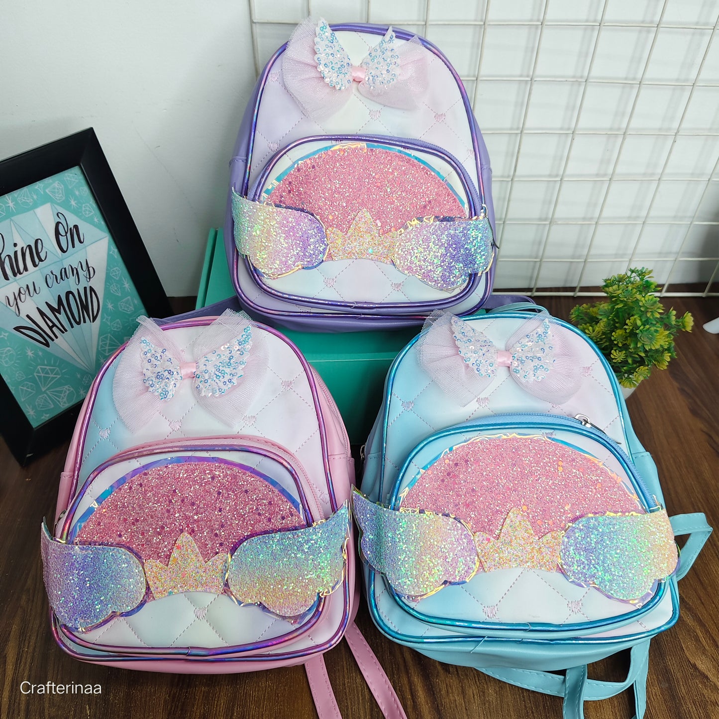 Glitter Wing Kids Backpack with Sequin Bow – Unicorn Theme School Bag