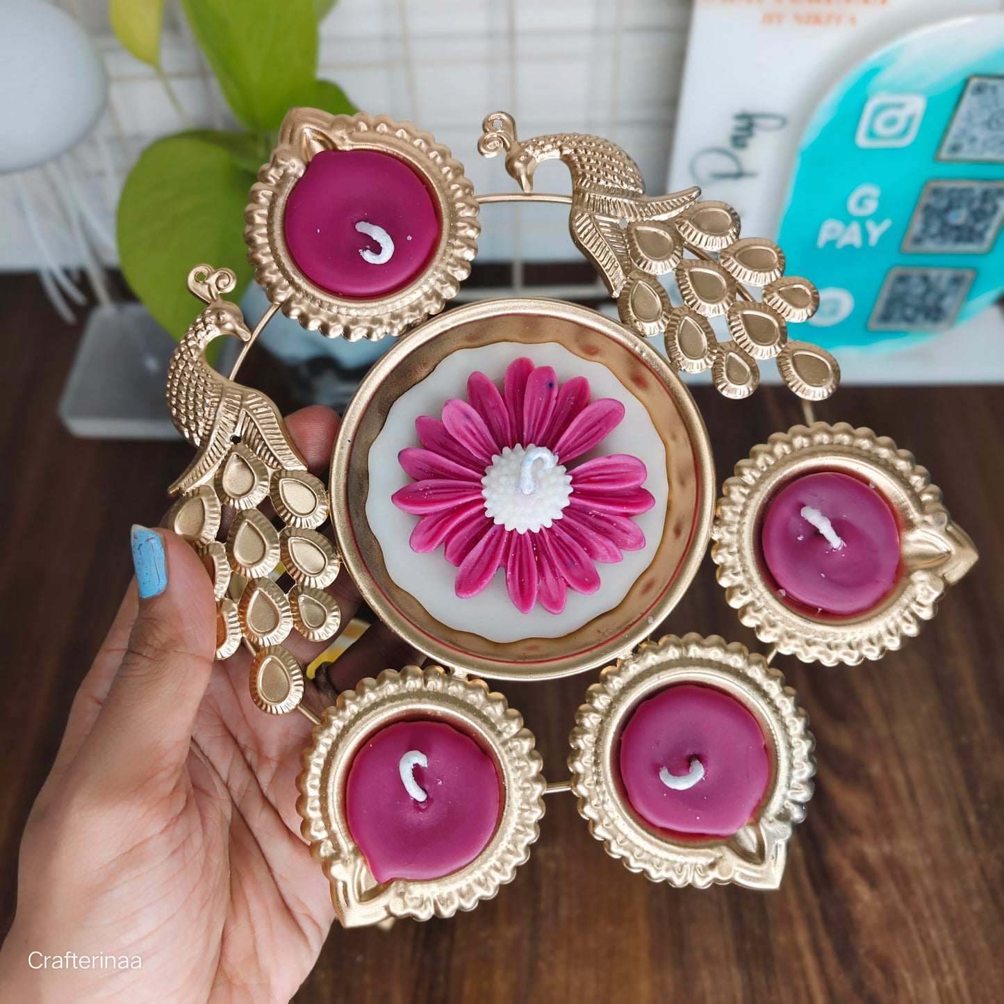 Peacock Urli with Diya Tealight Holders for Home Diwali Floating Flower| pure soy wax scented candles