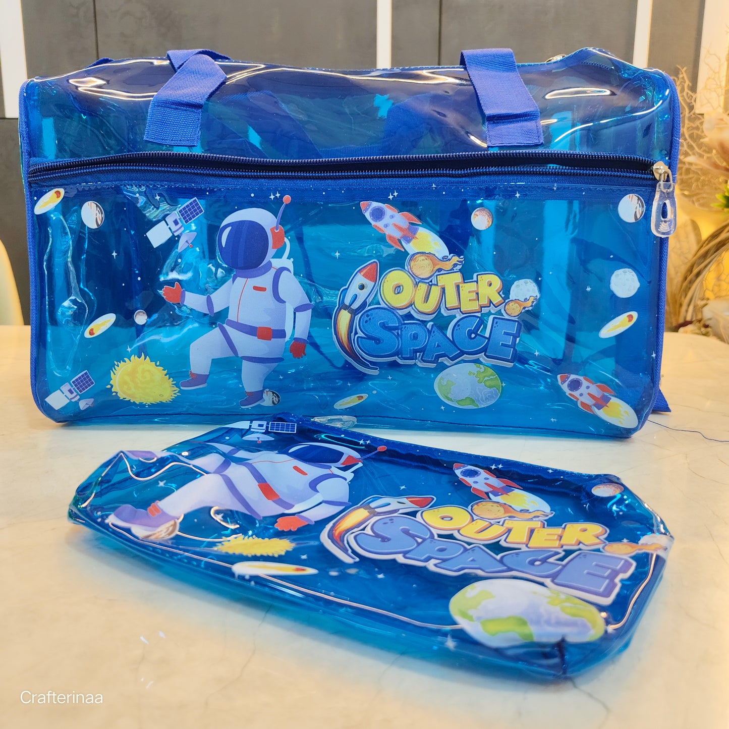 Stylish Transparent Travel Bag with pouch for Kids – Lightweight Cartoon Print Handbag| jelly bag with pouch combo