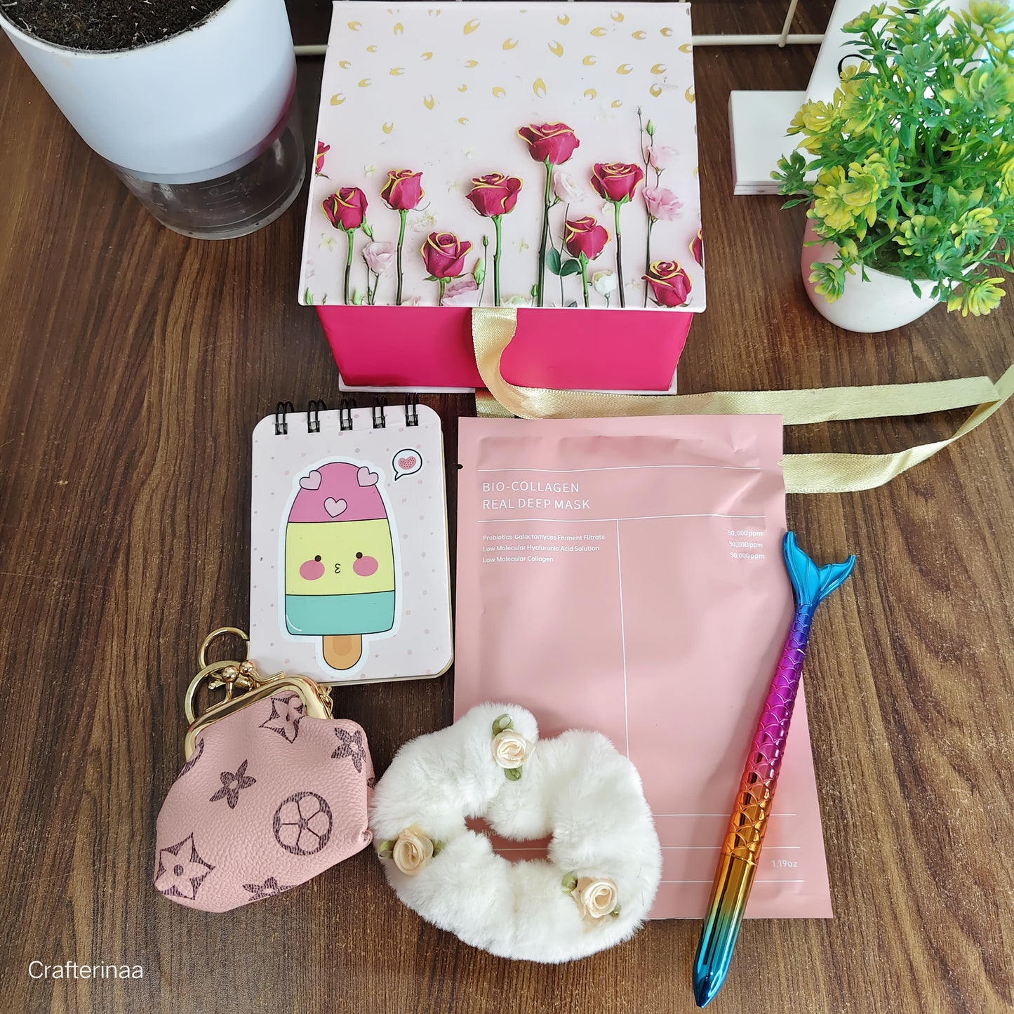 “Pink Self-Care Gift Box for Girls – Face Mask, Hair Accessories & Notebook Set”