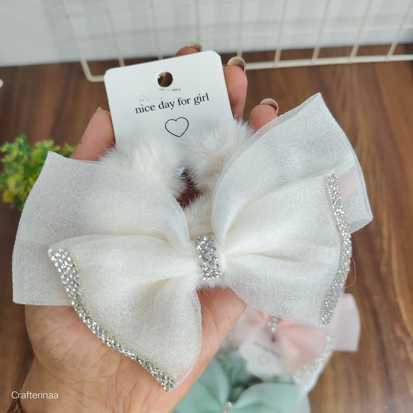 Luxury Fur Bow Hair Clips with Rhinestones|Furry Glitter Bow Hair Clip|