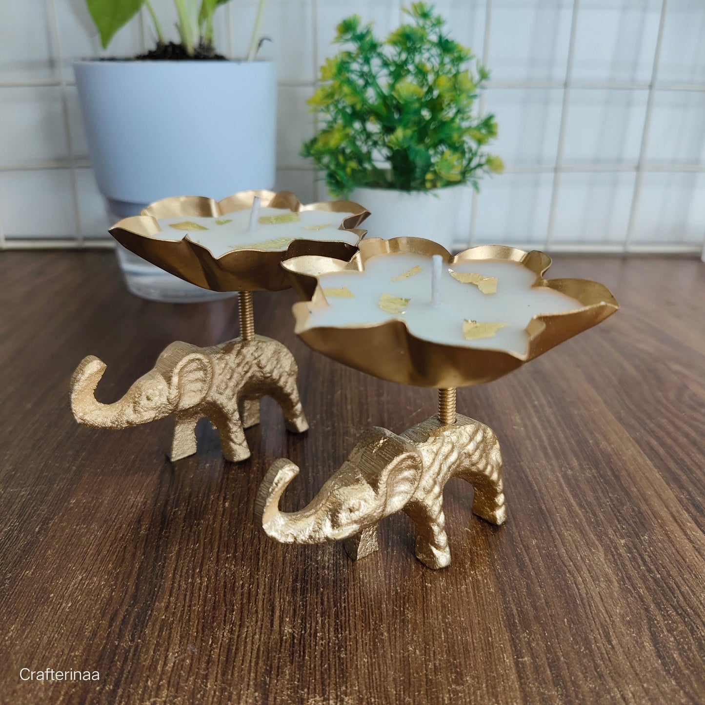 Elephant urli with pure soy wax candle and gold foil decor SET of 2 | home decor candles premium Candles