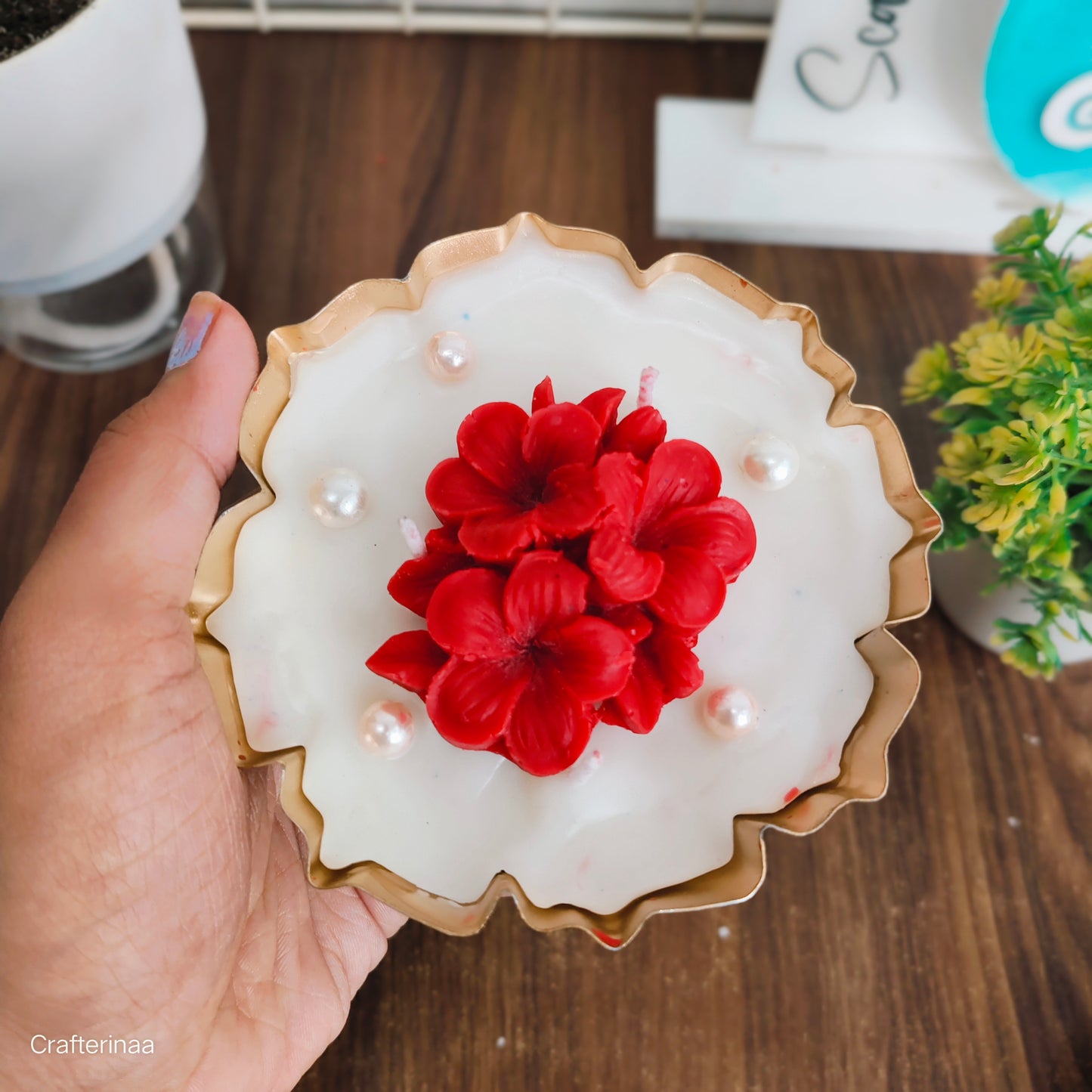 Luxury Handmade Urli Flower Candle for Gifting & Decoration|(Set of 2) Soy wax scented Urli