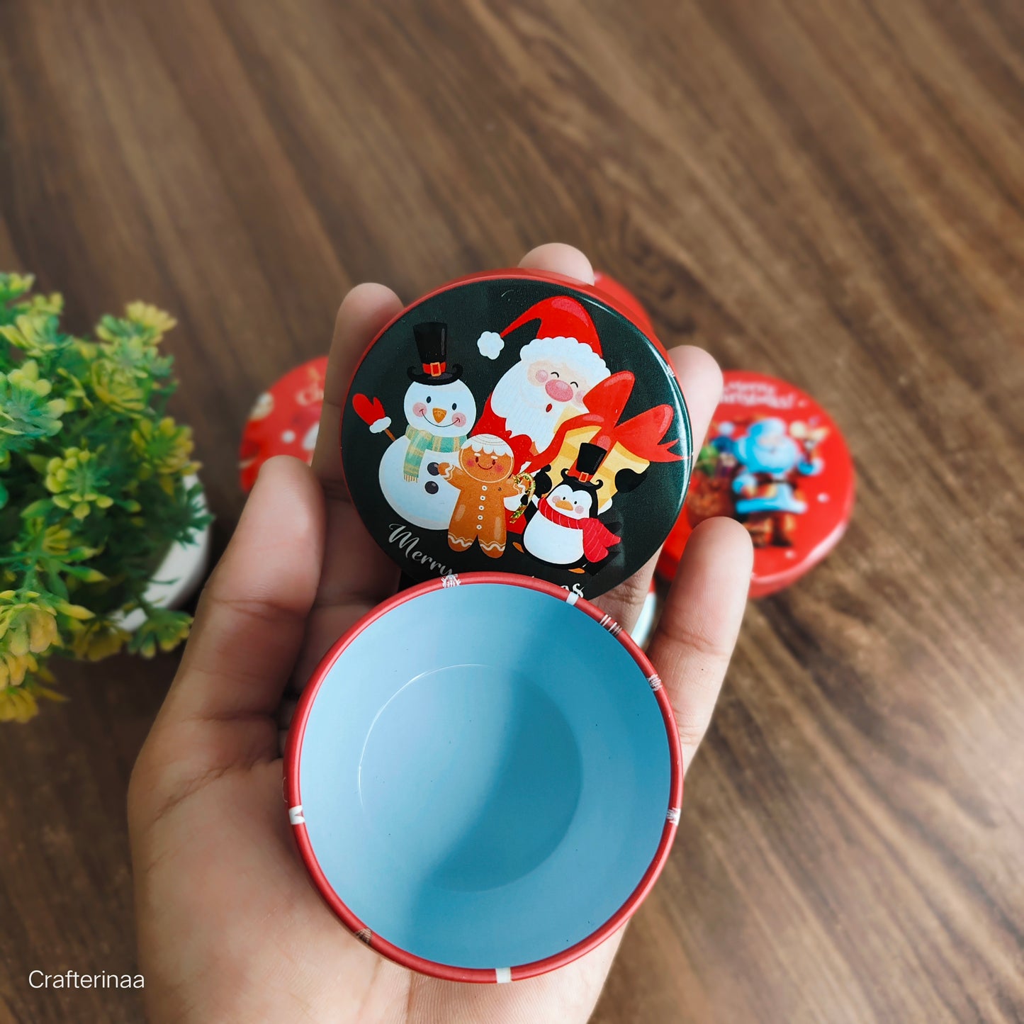 Christmas Round Gift Tin Box – Santa Printed Premium Metal Storage Box
