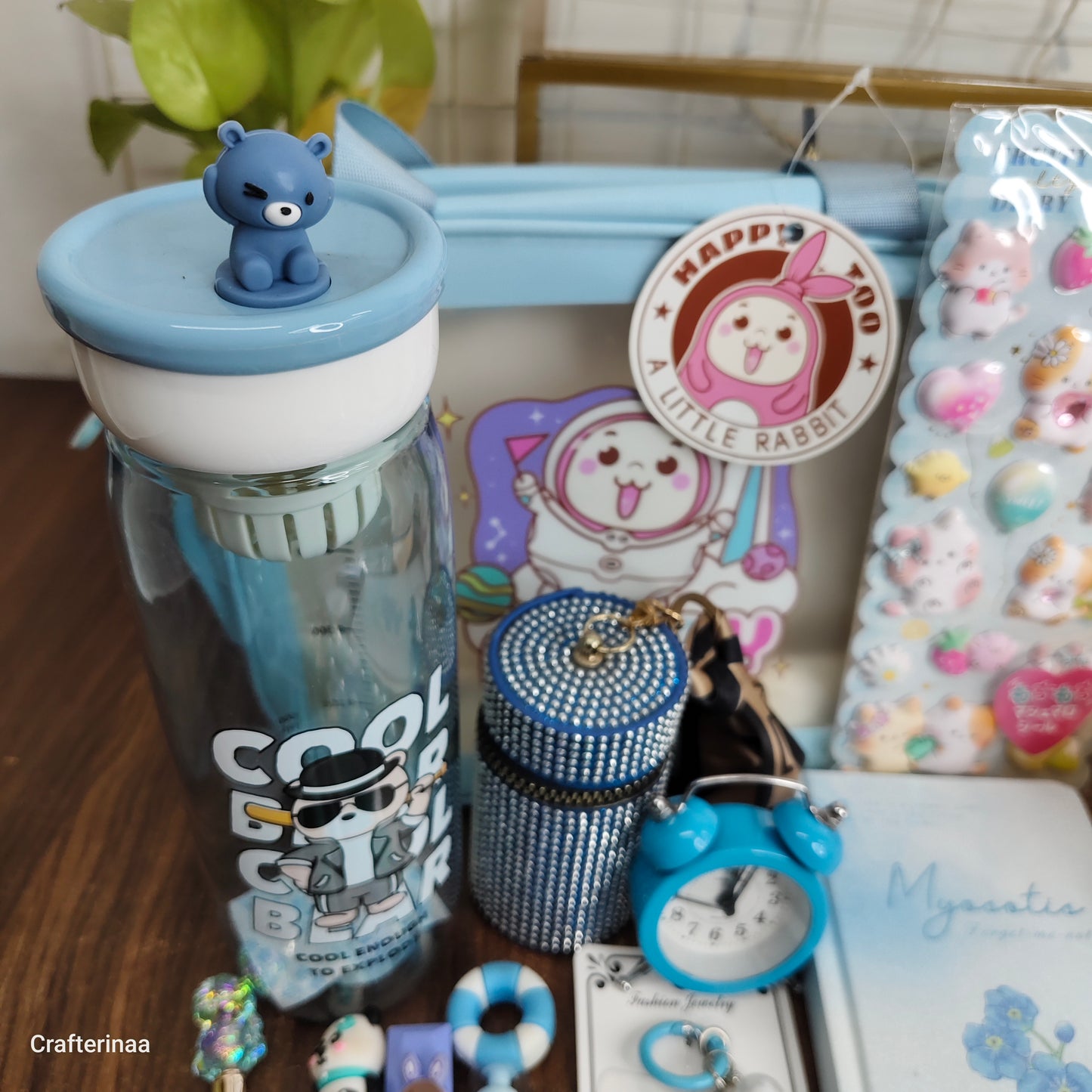 Blue Aesthetic Stationery Gift Hamper for Kids | Cute School Supplies & LED Lamp Gift Set | Birthday Return Gift Hamper
