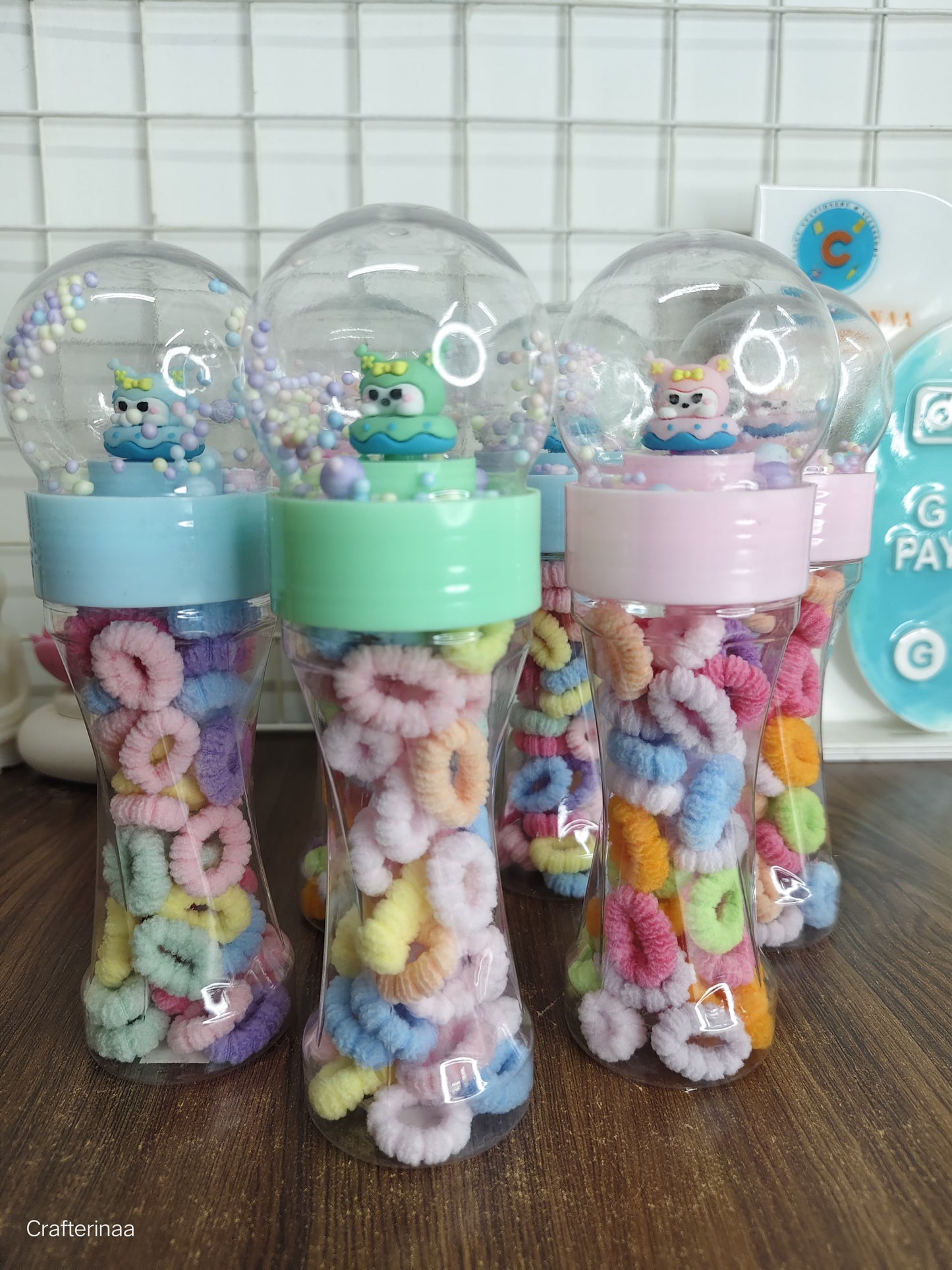 Cute Cartoon Snow Globe Hair Rubber Set for Kids | Soft Pastel Hair Scrunchies Jar