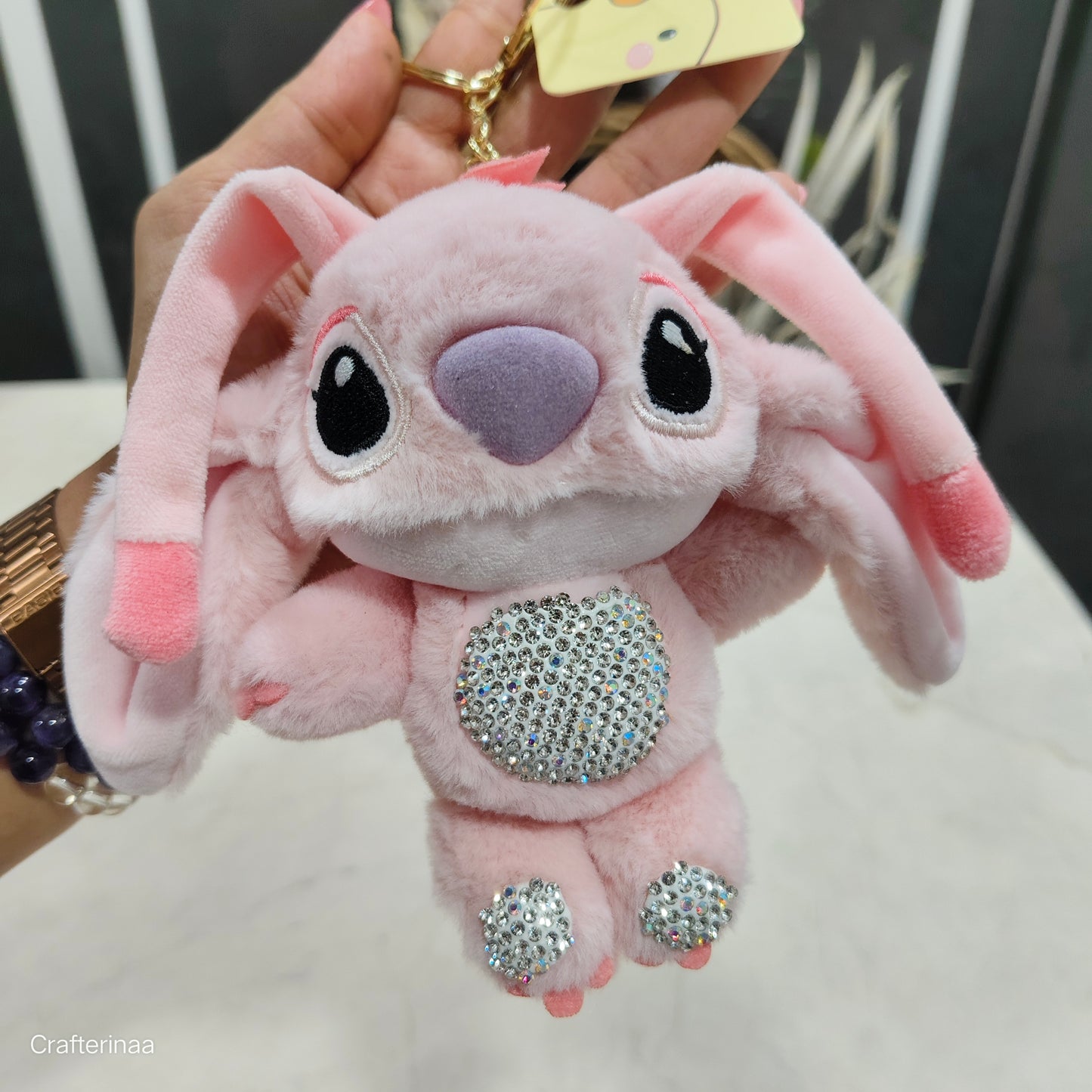 Cute Plush Bunny Keychain – Soft Toy with Crystal Rhinestone Detailing