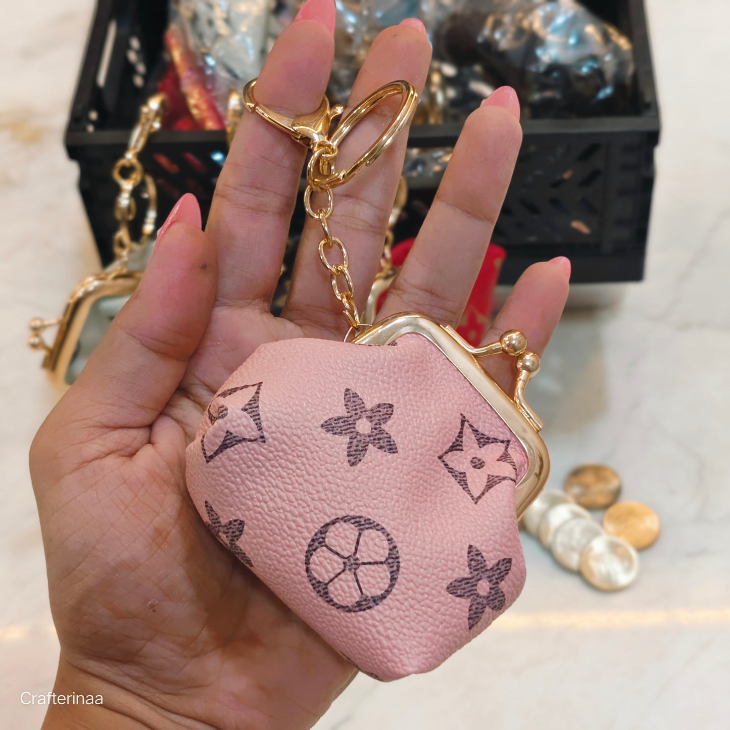 “Luxury Mini Coin Pouch Keychain – Elegant Leather Purse Holder”