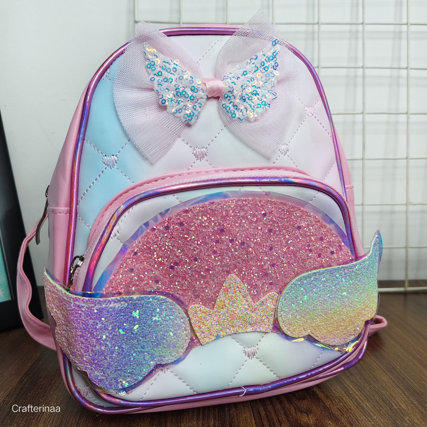 Glitter Wing Kids Backpack with Sequin Bow – Unicorn Theme School Bag
