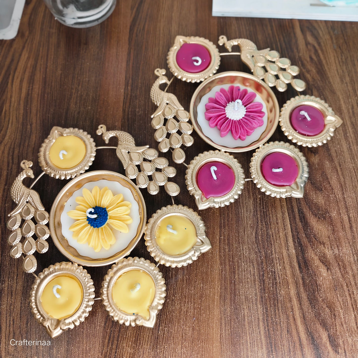 Peacock Urli with Diya Tealight Holders for Home Diwali Floating Flower| pure soy wax scented candles