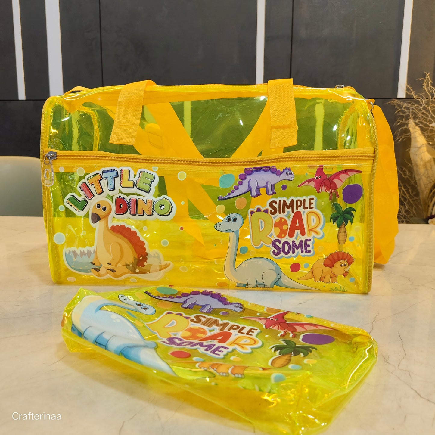 Stylish Transparent Travel Bag with pouch for Kids – Lightweight Cartoon Print Handbag| jelly bag with pouch combo