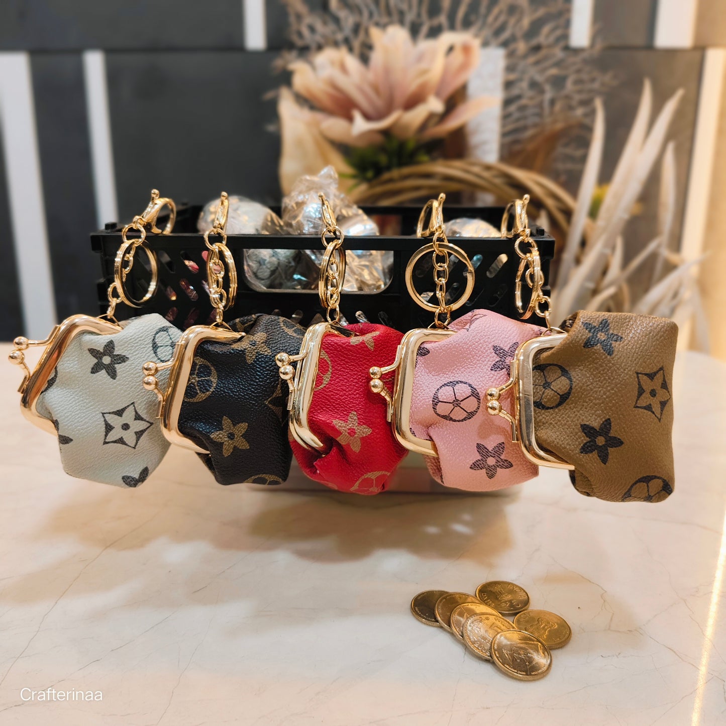 “Luxury Mini Coin Pouch Keychain – Elegant Leather Purse Holder”