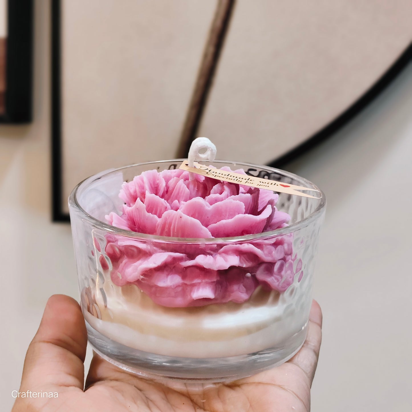 Handmade Peony Flower with vanilla sented Soy Wax Candle in Glass Jar – Decorative & Gift Candle