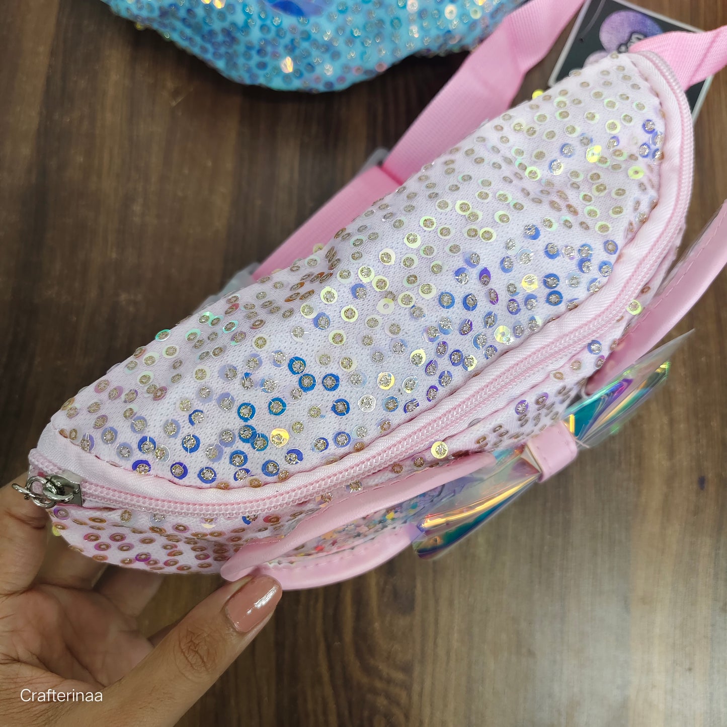 Girls’ Holographic Bow Waist Bag with Sparkle Ears – Adjustable belt