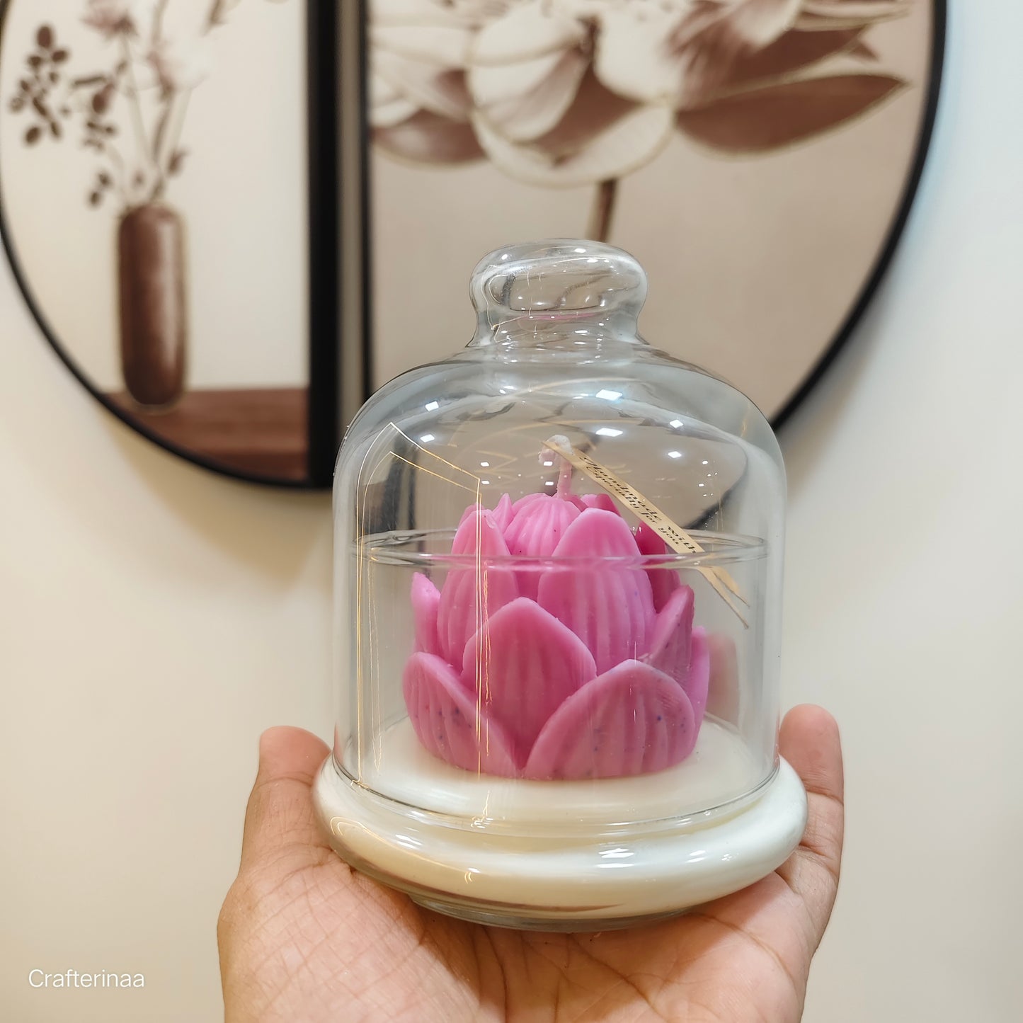 “Handmade Lotus Candle in Glass Cloche with the vanilla scented – Luxury Home Decoration”