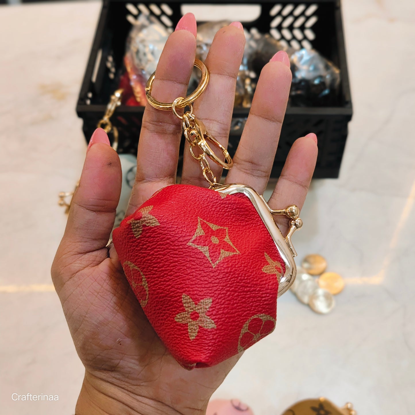 “Luxury Mini Coin Pouch Keychain – Elegant Leather Purse Holder”