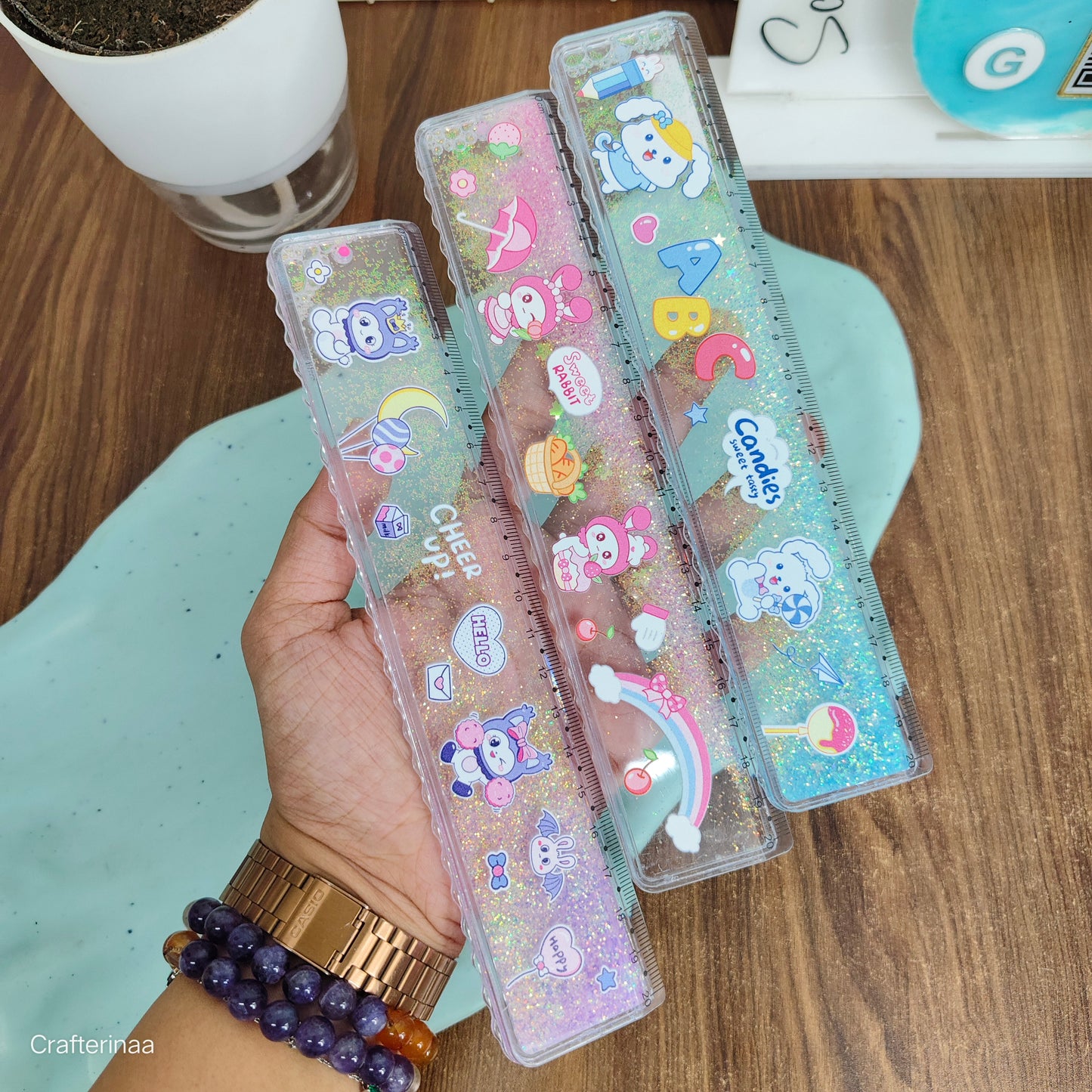 Cute Glitter Ruler for Kids – 15cm Transparent Measuring Ruler
