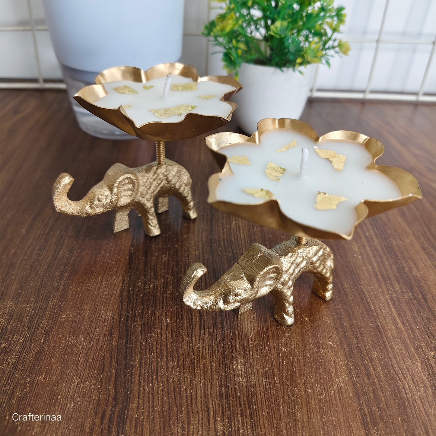 Elephant urli with pure soy wax candle and gold foil decor SET of 2 | home decor candles premium Candles