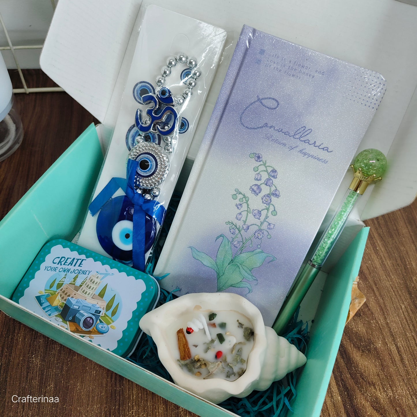 Divine Energy Manifestation Hamper | Affirmations, Evil Eye Charm & Healing Candle
