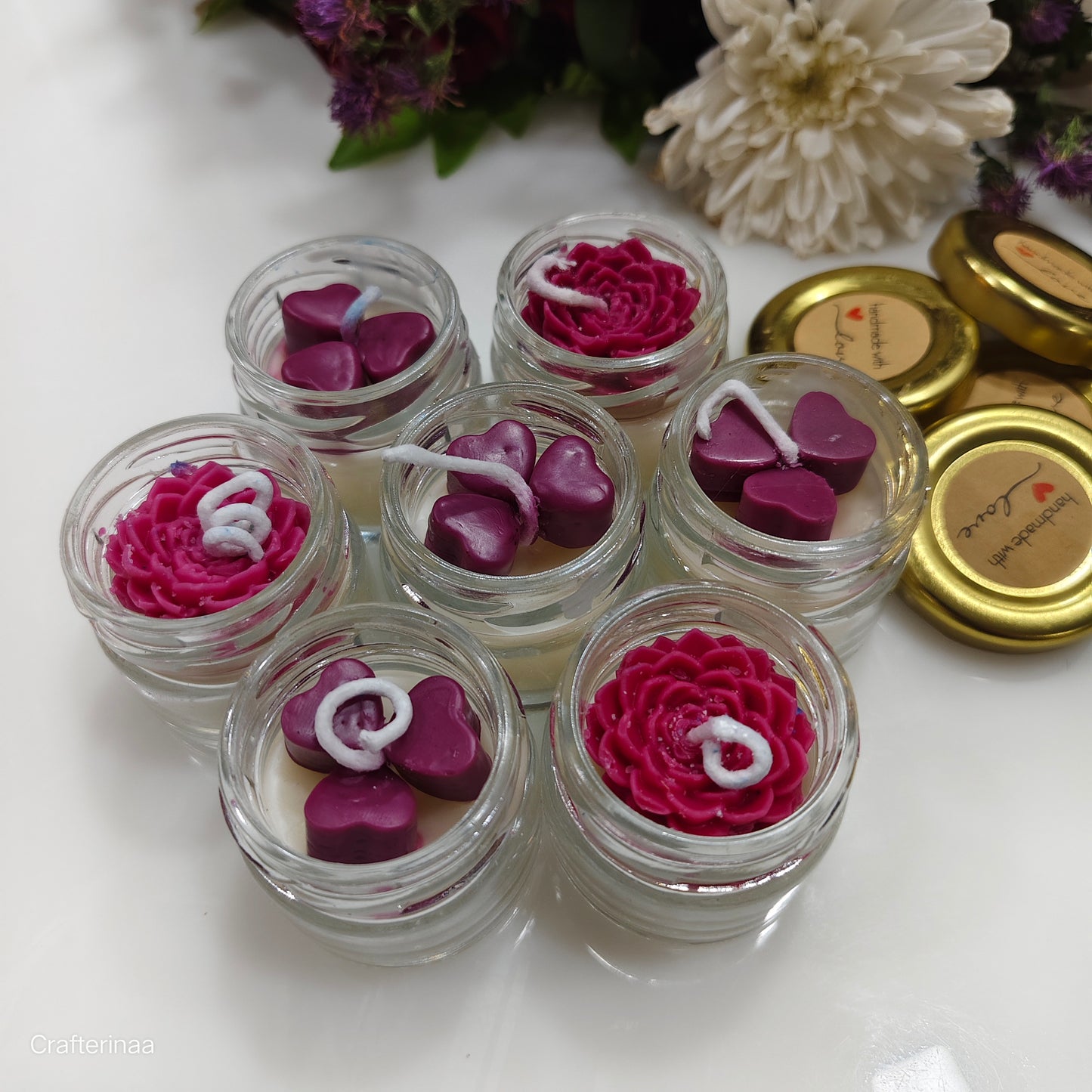 Luxury Mini Jar scented Candles – Handcrafted with Floral and Heart Wax Embeds| 50 ml Jar