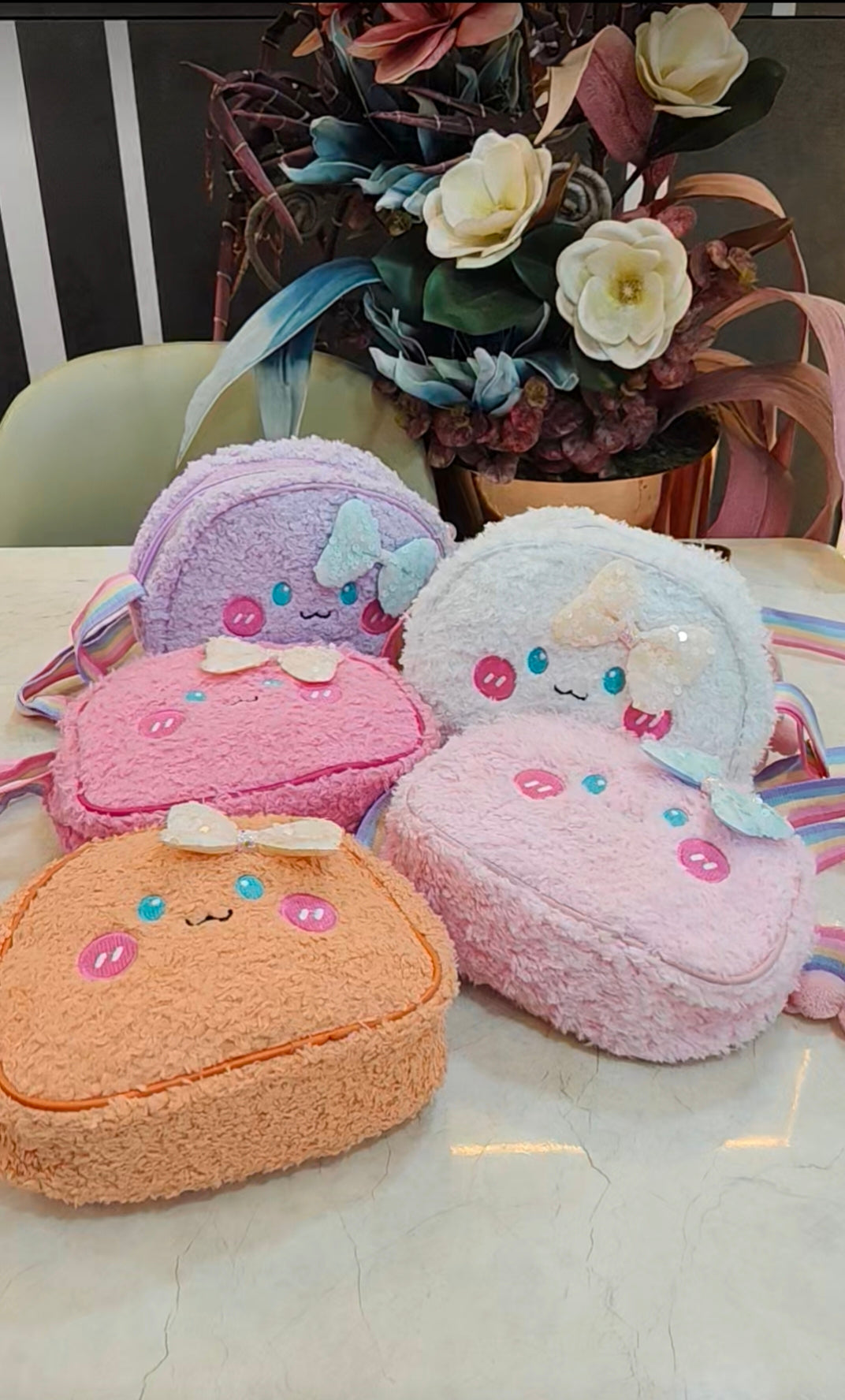 Soft Teddy Sling Bagfor Kids – Soft Furry Cartoon Face Shoulder Bag | Cute Mini Crossbody Bag for Girls”