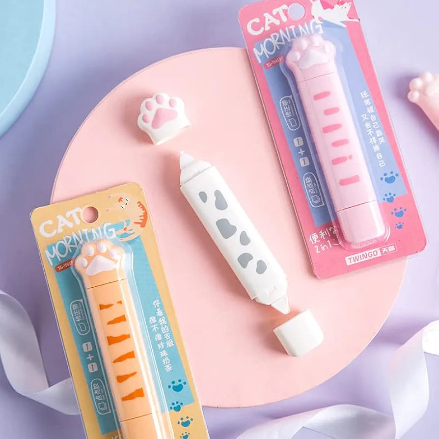 Kawaii Correction Tape | Paw Shaped Aesthetic Correction Pen with Glue Tip